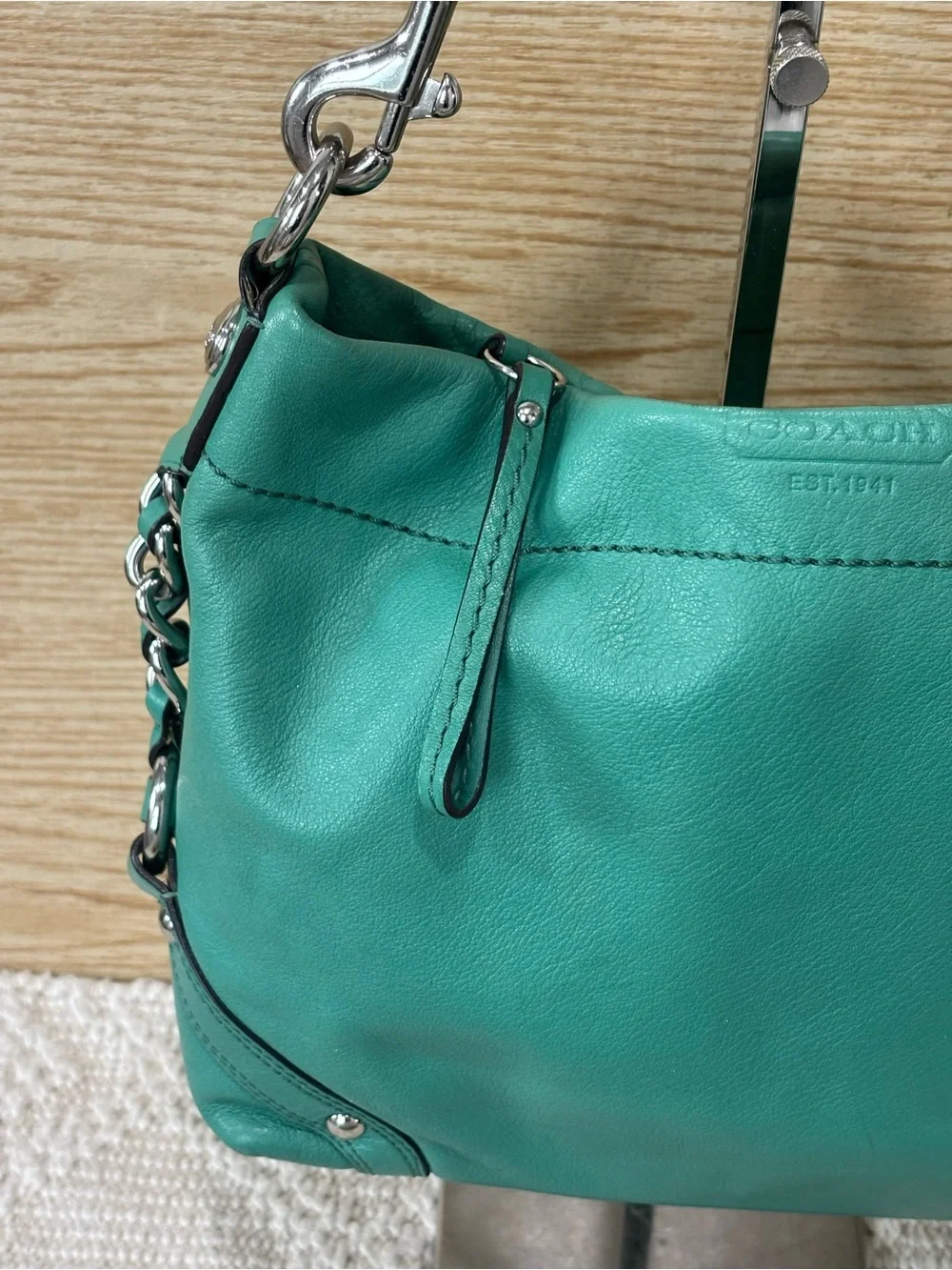 Coach Vintage MEDIUM Carly Green Leather Shoulder Bag